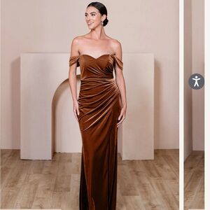 Revelry Off-Shoulder Brown Dress